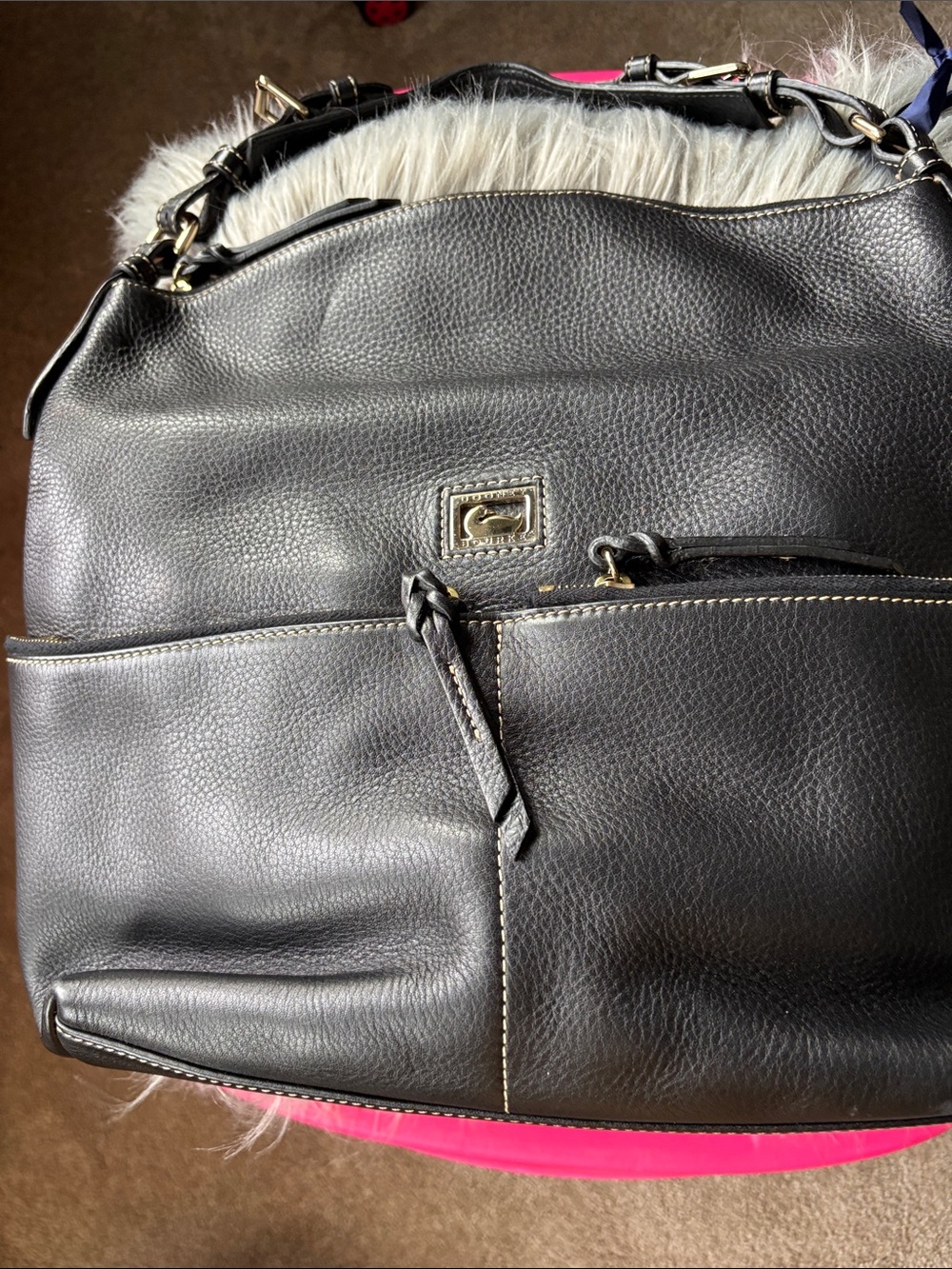 Dooney & Bourke Black Pebbled Leather Shoulder Bag with Gold Hardware
